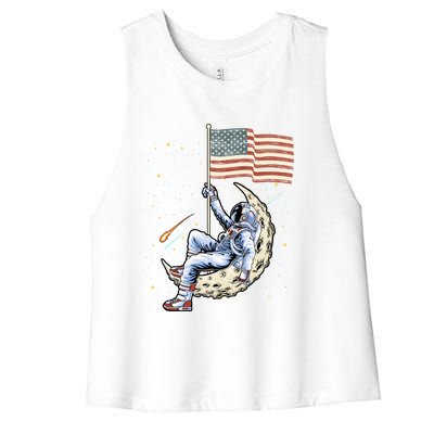 Us Flag Astronaut Space Independence Day 4th Of July Cool Gift Women's Racerback Cropped Tank