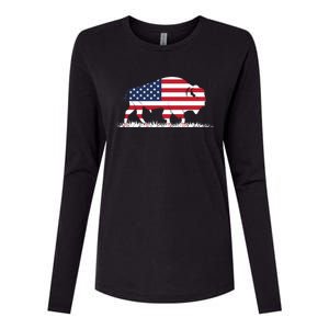 Usa Flag American Buffalo Cool Gift Womens Cotton Relaxed Long Sleeve T-Shirt