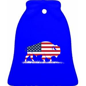 Usa Flag American Buffalo Cool Gift Ceramic Bell Ornament