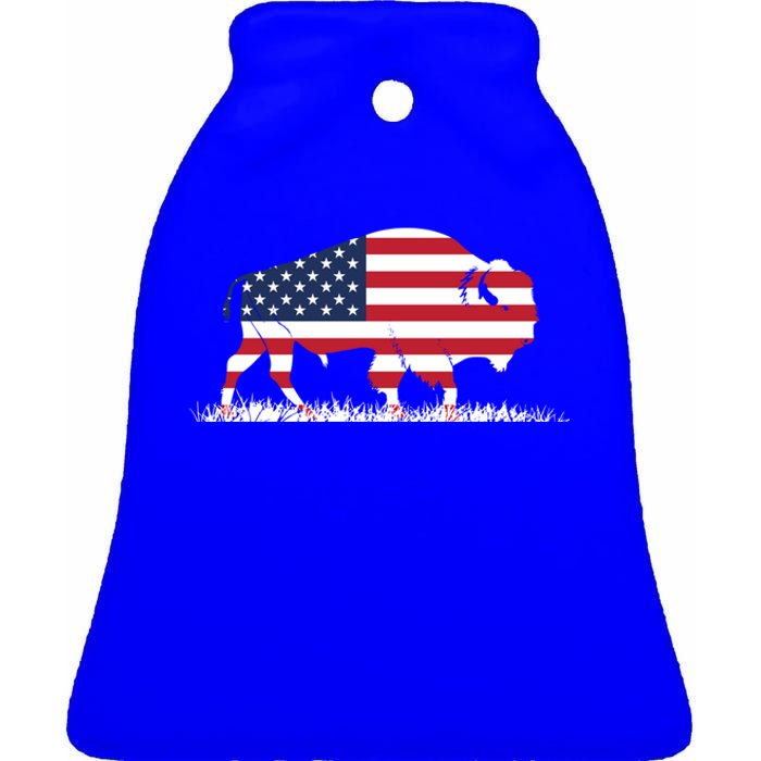 Usa Flag American Buffalo Cool Gift Ceramic Bell Ornament