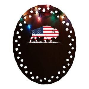 Usa Flag American Buffalo Cool Gift Ceramic Oval Ornament