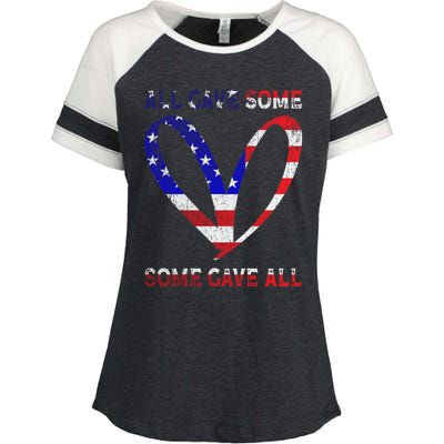 Usa Flag American Patriotic Heart Armed Forces Memorial Day Great Gift Enza Ladies Jersey Colorblock Tee