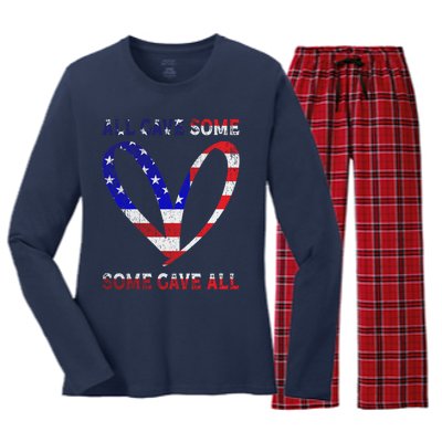 Usa Flag American Patriotic Heart Armed Forces Memorial Day Great Gift Women's Long Sleeve Flannel Pajama Set 