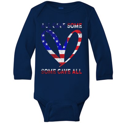 Usa Flag American Patriotic Heart Armed Forces Memorial Day Great Gift Baby Long Sleeve Bodysuit