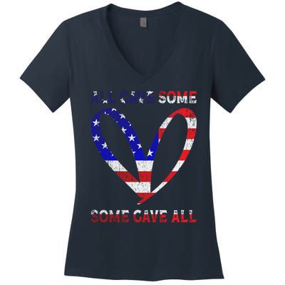 Usa Flag American Patriotic Heart Armed Forces Memorial Day Great Gift Women's V-Neck T-Shirt