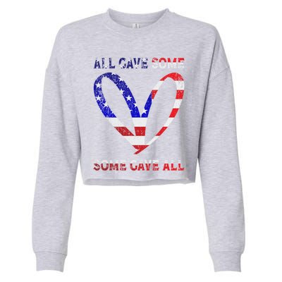 Usa Flag American Patriotic Heart Armed Forces Memorial Day Great Gift Cropped Pullover Crew