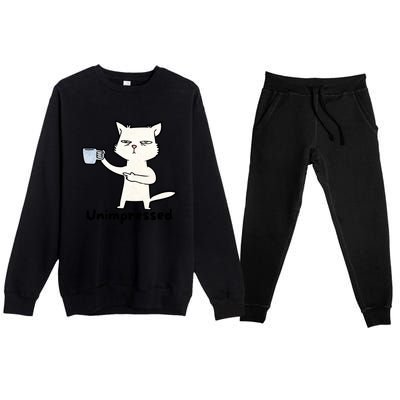 Unimpressed Funny Angry Cat Coffee Premium Crewneck Sweatsuit Set