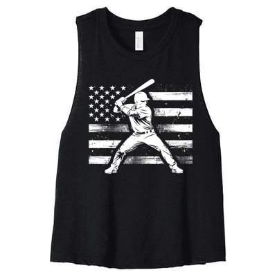 Usa Flag American Baseball Flag Vintage Baseball Flag 4th Of July Women's Racerback Cropped Tank