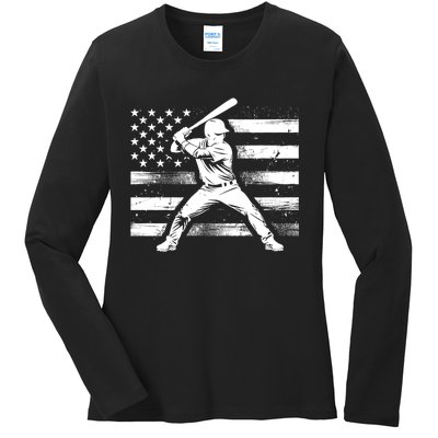 Usa Flag American Baseball Flag Vintage Baseball Flag 4th Of July Ladies Long Sleeve Shirt