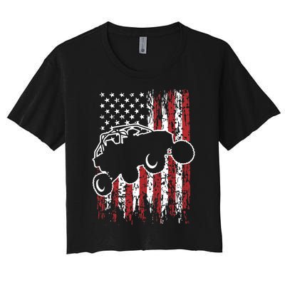 US Flag ATV Side By Side Rider UTV July 4th Offroad Riding Women's Crop Top Tee