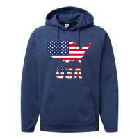 Usa Flag American United States Of America 4th Of July Performance Fleece Hoodie