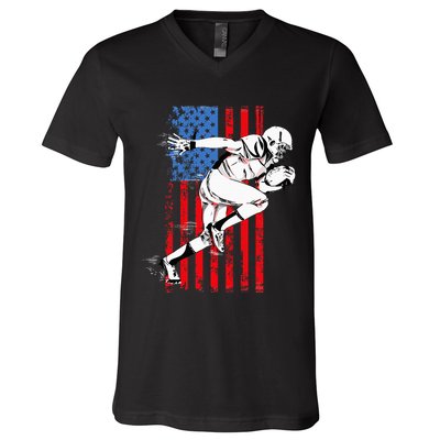 Us Flag American Football Player V-Neck T-Shirt