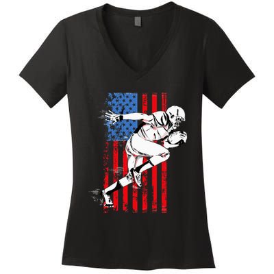 Us Flag American Football Player Women's V-Neck T-Shirt