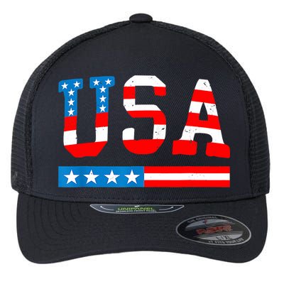 USA Flag American Funny 4th Of July Merica Flexfit Unipanel Trucker Cap