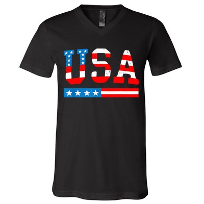 USA Flag American Funny 4th Of July Merica V-Neck T-Shirt