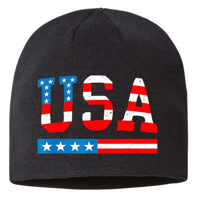 USA Flag American Funny 4th Of July Merica Sustainable Beanie