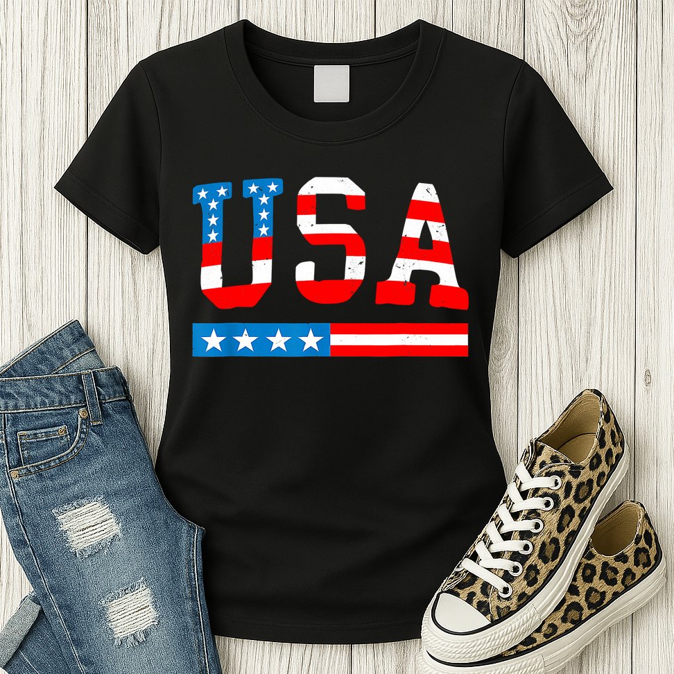 USA Flag American Funny 4th Of July Merica Womens T-Shirt