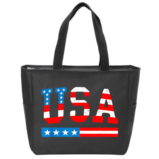 USA Flag American Funny 4th Of July Merica Zip Tote Bag