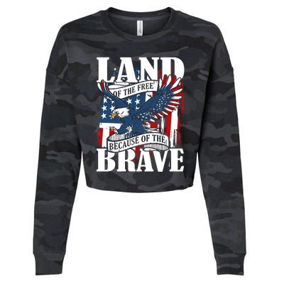 Us Flag America Eagle Land Of The Free Because Of The Brave Meaningful Gift Cropped Pullover Crew