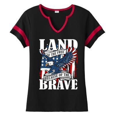 Us Flag America Eagle Land Of The Free Because Of The Brave Meaningful Gift Ladies Halftime Notch Neck Tee