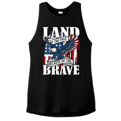 Us Flag America Eagle Land Of The Free Because Of The Brave Meaningful Gift Ladies PosiCharge Tri-Blend Wicking Tank