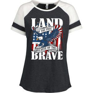 Us Flag America Eagle Land Of The Free Because Of The Brave Meaningful Gift Enza Ladies Jersey Colorblock Tee