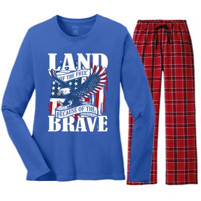 Us Flag America Eagle Land Of The Free Because Of The Brave Meaningful Gift Women's Long Sleeve Flannel Pajama Set 