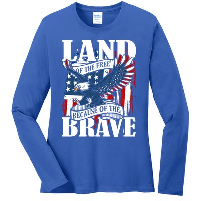 Us Flag America Eagle Land Of The Free Because Of The Brave Meaningful Gift Ladies Long Sleeve Shirt