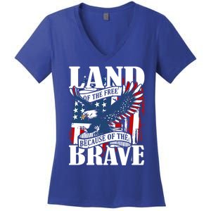 Us Flag America Eagle Land Of The Free Because Of The Brave Meaningful Gift Women's V-Neck T-Shirt