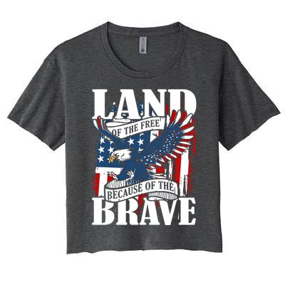 Us Flag America Eagle Land Of The Free Because Of The Brave Meaningful Gift Women's Crop Top Tee