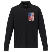 Usa Flag American Flag United States Of America Performance Long Sleeve Polo