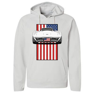 Usa Flag And Muscle Car American Performance Fleece Hoodie