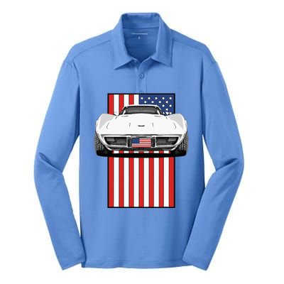 Usa Flag And Muscle Car American Silk Touch Performance Long Sleeve Polo