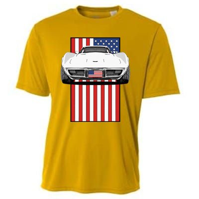 Usa Flag And Muscle Car American Cooling Performance Crew T-Shirt