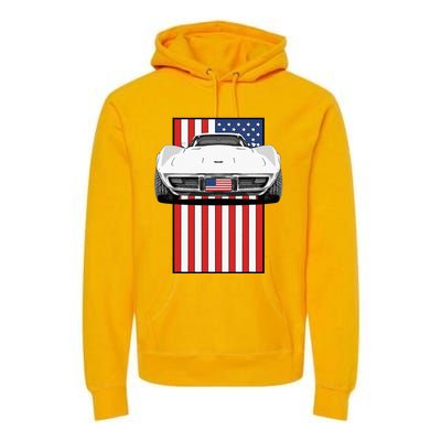 Usa Flag And Muscle Car American Premium Hoodie