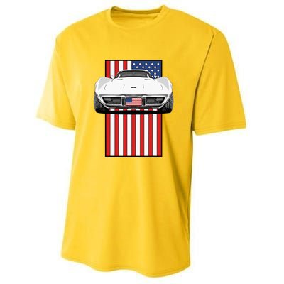 Usa Flag And Muscle Car American Youth Performance Sprint T-Shirt