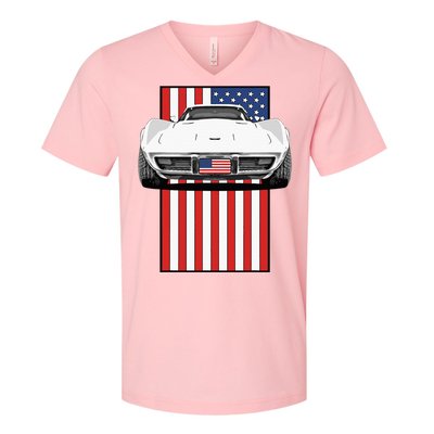 Usa Flag And Muscle Car American V-Neck T-Shirt