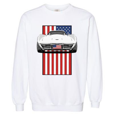 Usa Flag And Muscle Car American Garment-Dyed Sweatshirt