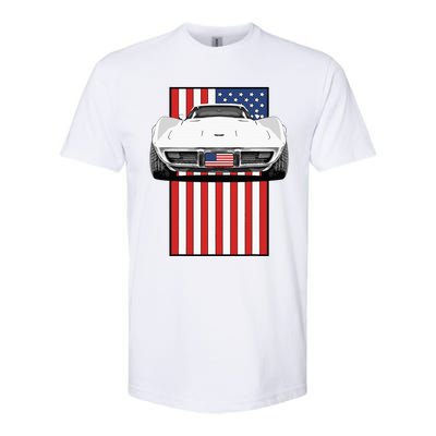 Usa Flag And Muscle Car American Softstyle CVC T-Shirt