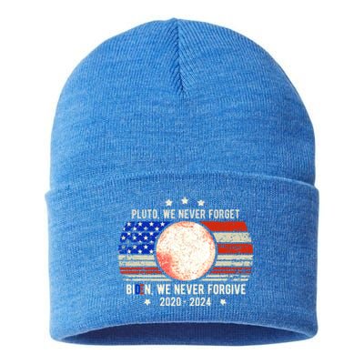 Usa Flag Anti Biden We Never Forgive Never Forget Pluto Gift Sustainable Knit Beanie