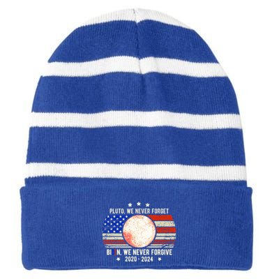 Usa Flag Anti Biden We Never Forgive Never Forget Pluto Gift Striped Beanie with Solid Band