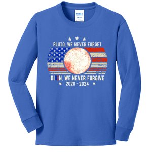 Usa Flag Anti Biden We Never Forgive Never Forget Pluto Gift Kids Long Sleeve Shirt