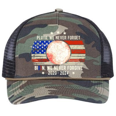 Usa Flag Anti Biden We Never Forgive Never Forget Pluto Gift Retro Rope Trucker Hat Cap