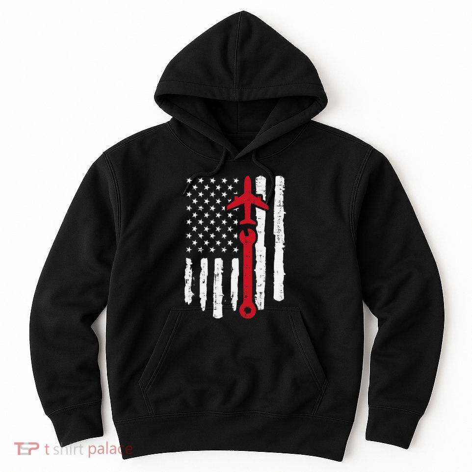 Us Flag Airplane Wrench Aircraft Mechanic Patriot Hoodie