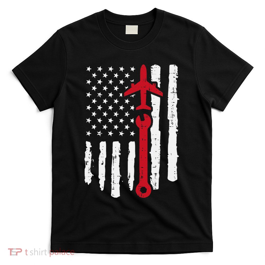 Us Flag Airplane Wrench Aircraft Mechanic Patriot T-Shirt