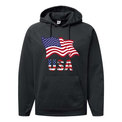 Usa Flag American United States Of America Performance Fleece Hoodie