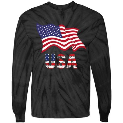 Usa Flag American United States Of America Tie-Dye Long Sleeve Shirt