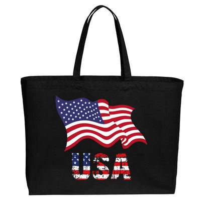 Usa Flag American United States Of America Cotton Canvas Jumbo Tote