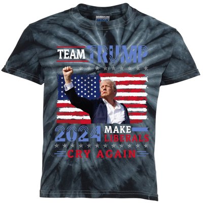 Us Flag American Team Trump 2024 Make Liberals Cry Again Kids Tie-Dye T-Shirt