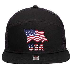 Usa Flag American United States Of America 4th Of July 7 Panel Mesh Trucker Snapback Hat